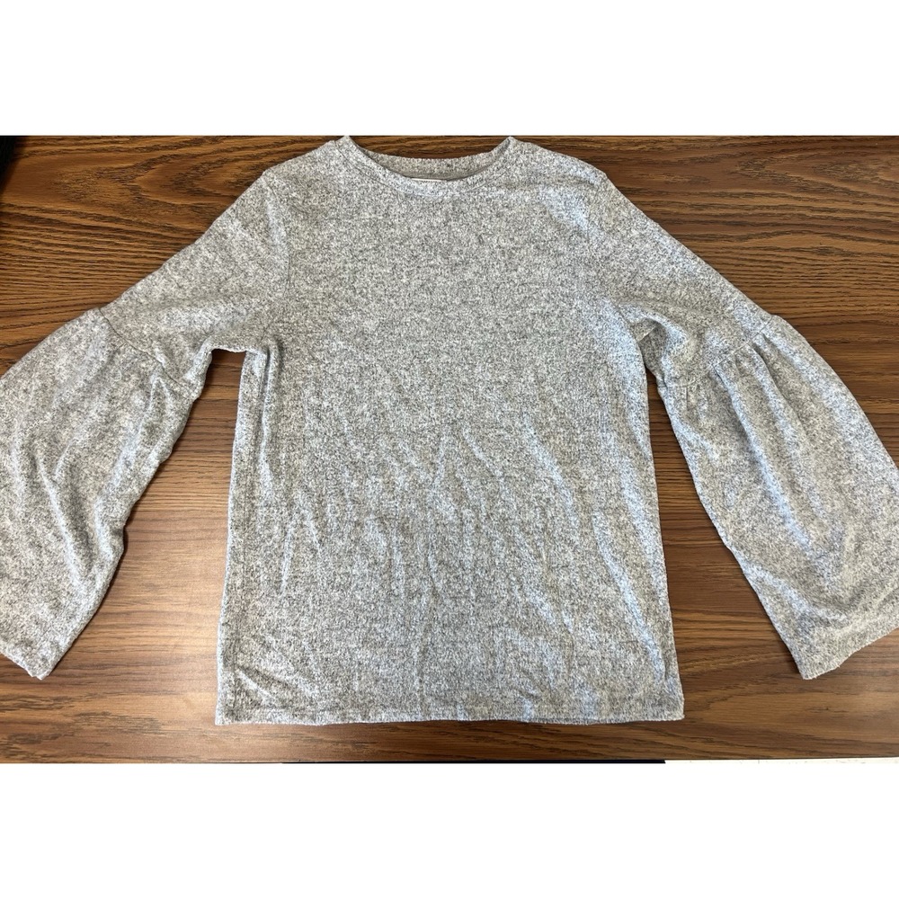Zara Trafaluc Small Womens Grey Marl‎ Bell Sleeve Soft Knit Crew Neck Top